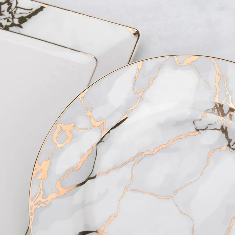 Home decor Gold Printed Bone China marble dinner set Dinnerware for home
