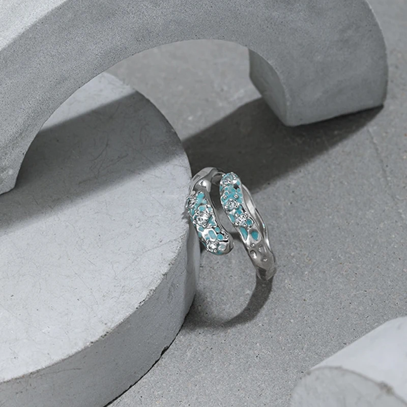 WuQie 925 Sterling Silver Jewelry Colorful Enamel with Zircon Adjustable Open Ring