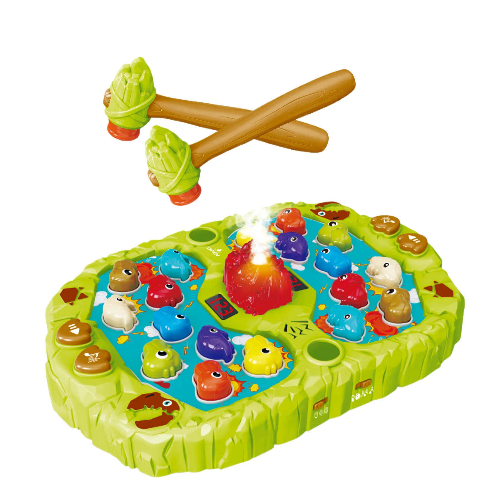 Jiefan Baby children toy Whack-a-mole game machine Dinosaur scene sound and Light spray through mode high color box set