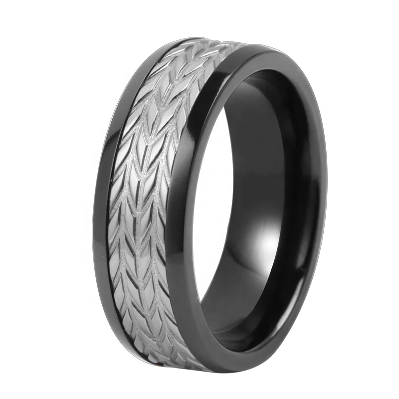 TIZTI Ring Wedding Band for Men 8mm Dome Black Zirconium Ring with Pure Tantalum Inlay Mens Ring