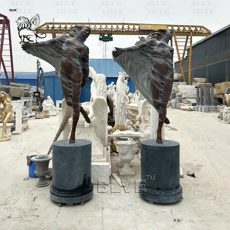 BLVE Garden Art Decoration Casting Bronze Lady Sculpture Naked Female Statue With Marble Base