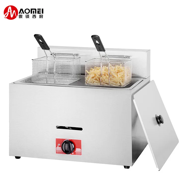 Kfc 12L  High Quality Commercial 1 Tank 2 Basket  Table Top Stainless Steel Lpg Gas Fryer