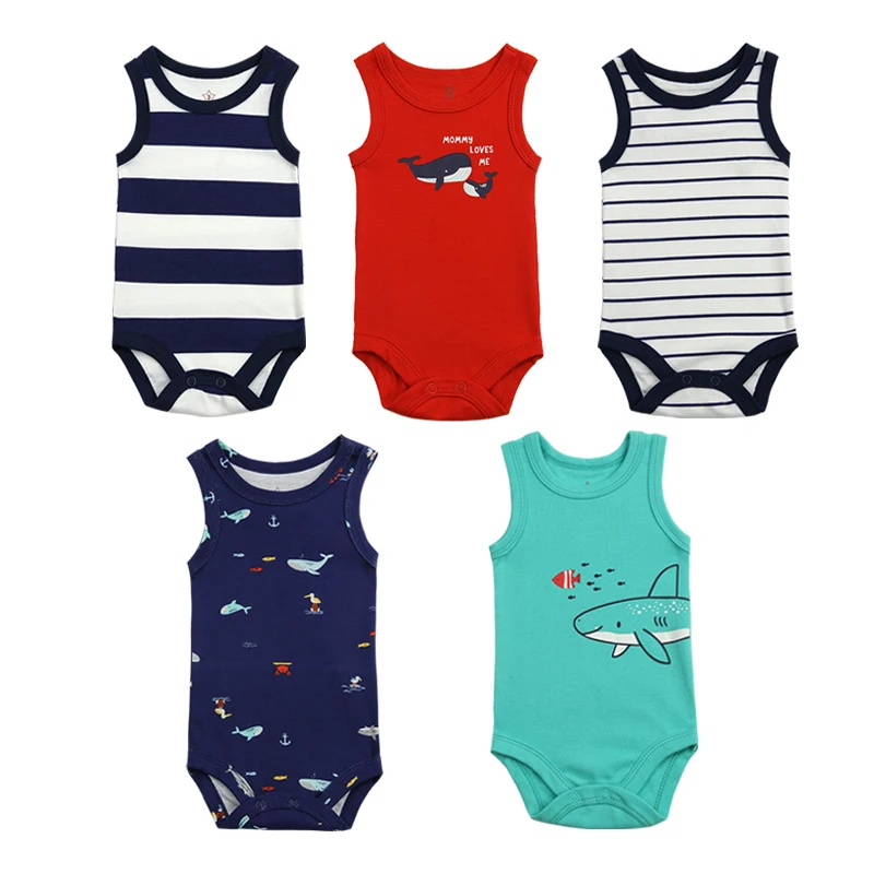 5 Pcs Newborn Baby Clothes Set Infant Romper Toddler Bodysuit Onesie for Baby Boy Short Sleeve 0-36 Months Cotton Summer Cartoon