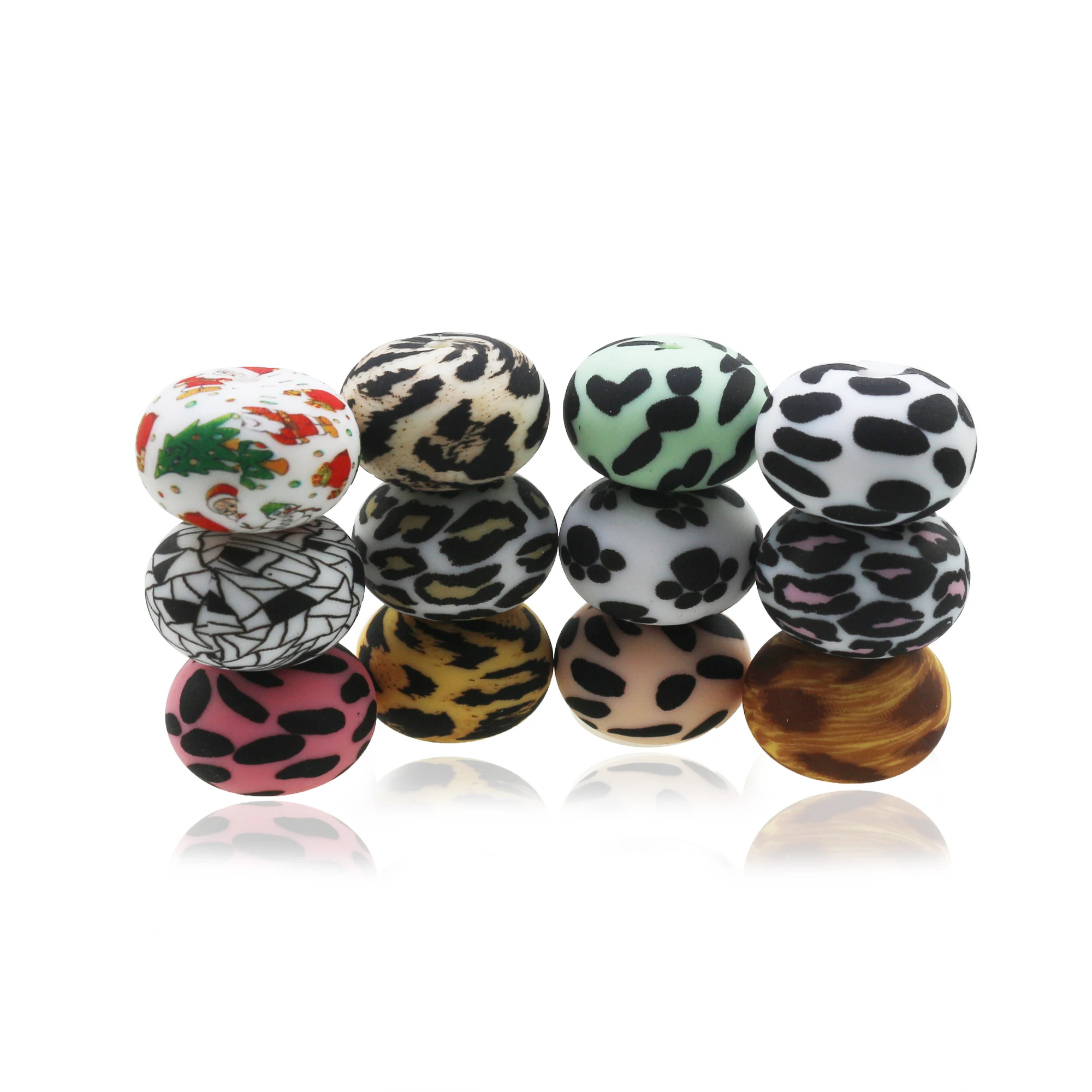 Hot Sell Silicone Leopard Print Abacus 20mm BPA FREE Silicone Baby Teething Beads For Keychain Wholesale Silicone Chew Bead