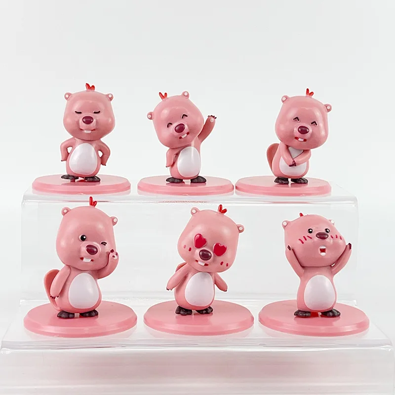 Hot Sale 6 Pcs /Set Loopy Ruby PVC Toy Cute Pink Beavers Car Desktop Decoration Children Loopy Ruby Doll Gift Wholesale