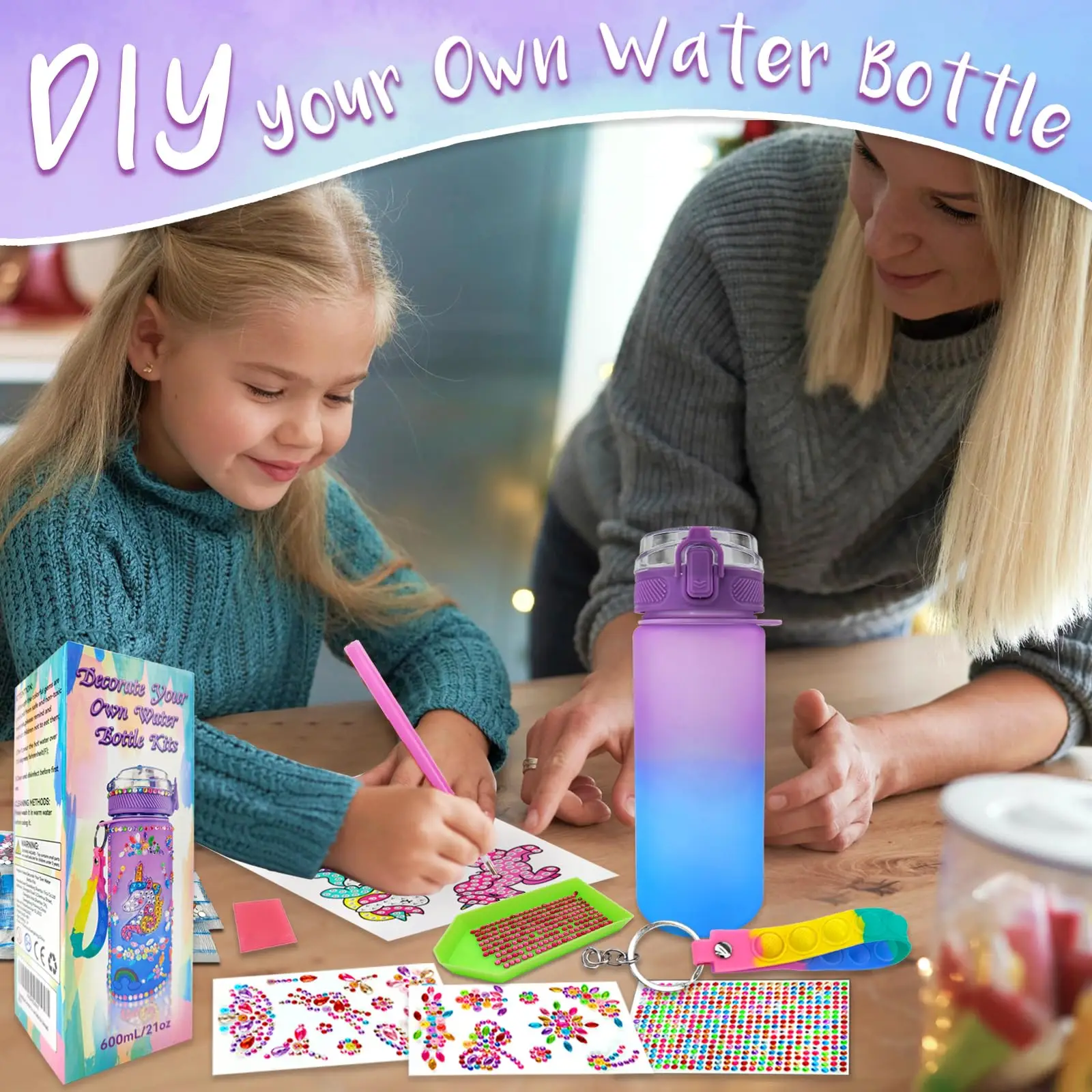 Decorate Your Own Water Bottle Kits for Girls Unicorn Gem Diamond Painting Crafts,Fun Arts and Crafts