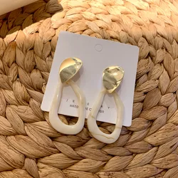 JUHU Korea 2022 water drop metal irregular hollow alloy earrings vintage resin personality acrylic earrings jewelry for women