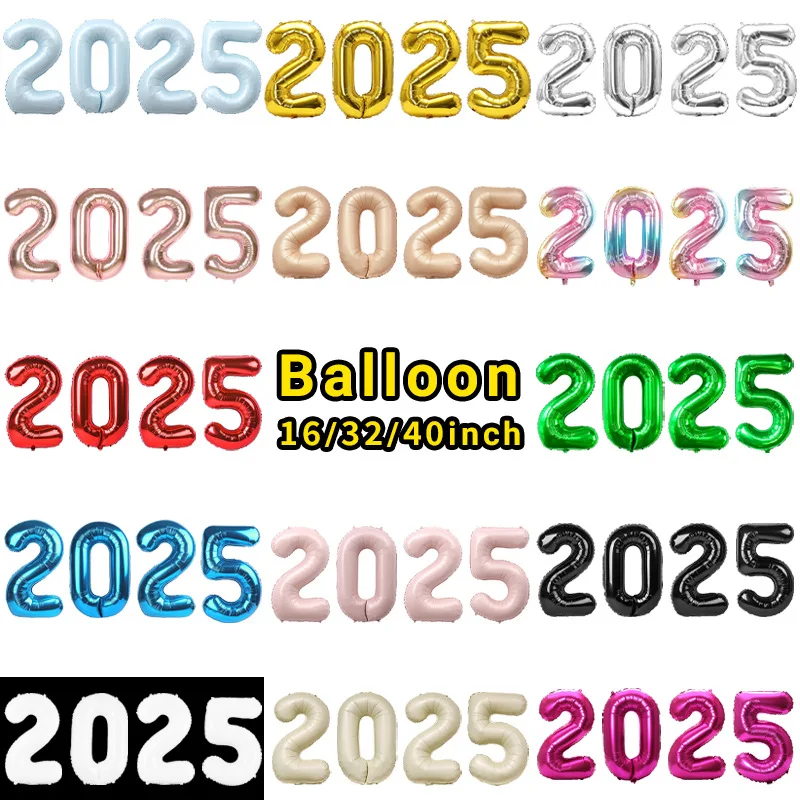 Factory Price 2025 Digit Number Aluminum Foil Balloons Set For Christmas Hello 2025 New Year Eve Graduation Party Decor Supplies
