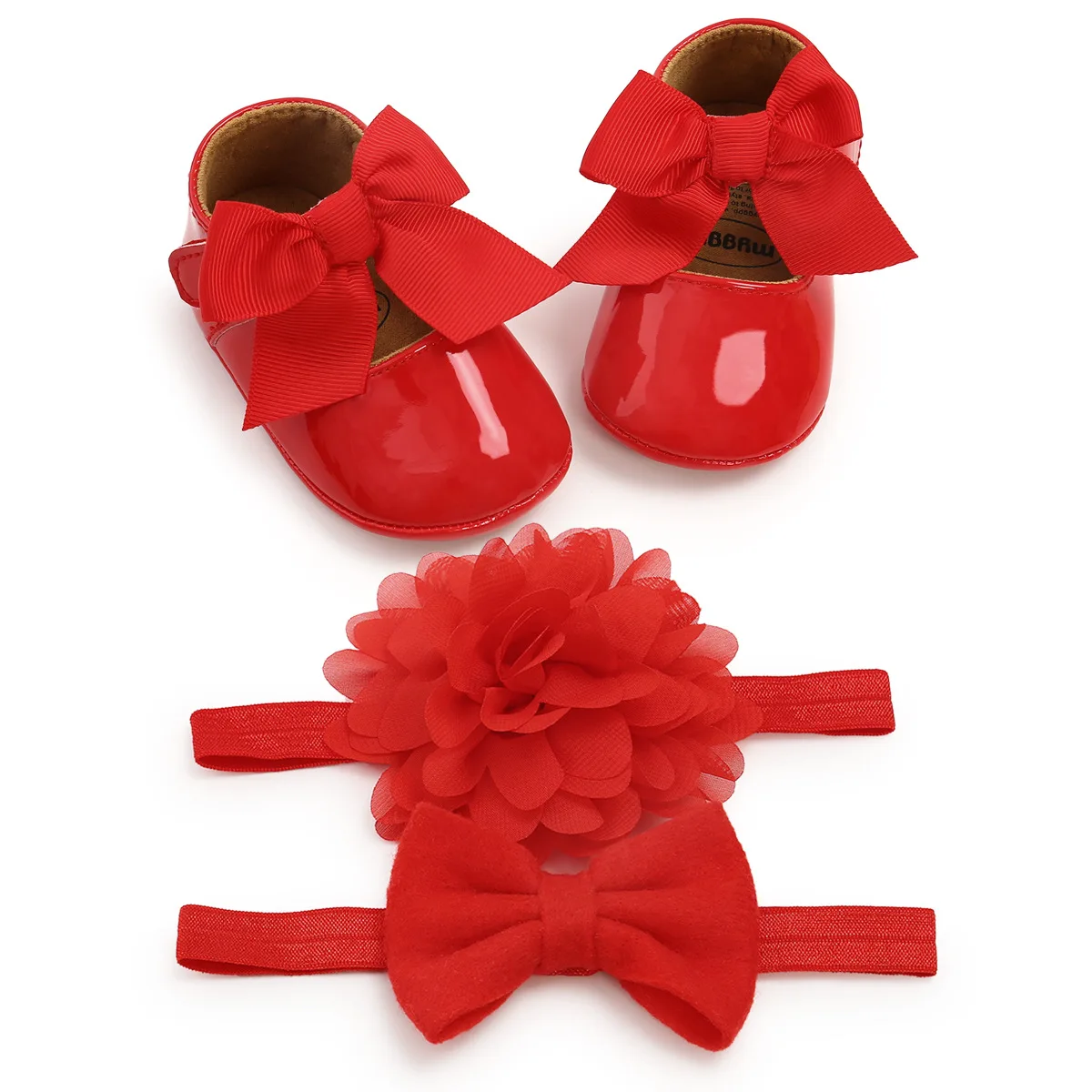 Rubber sole Cute Bow Newborn Kids Girls First Walker Princess Baby Dress Shoes