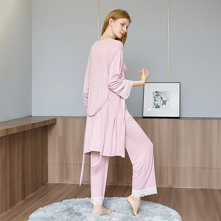 Hot Selling 3 Pieces Pajamas Modal Robe Pajama Sexy Night Pajama