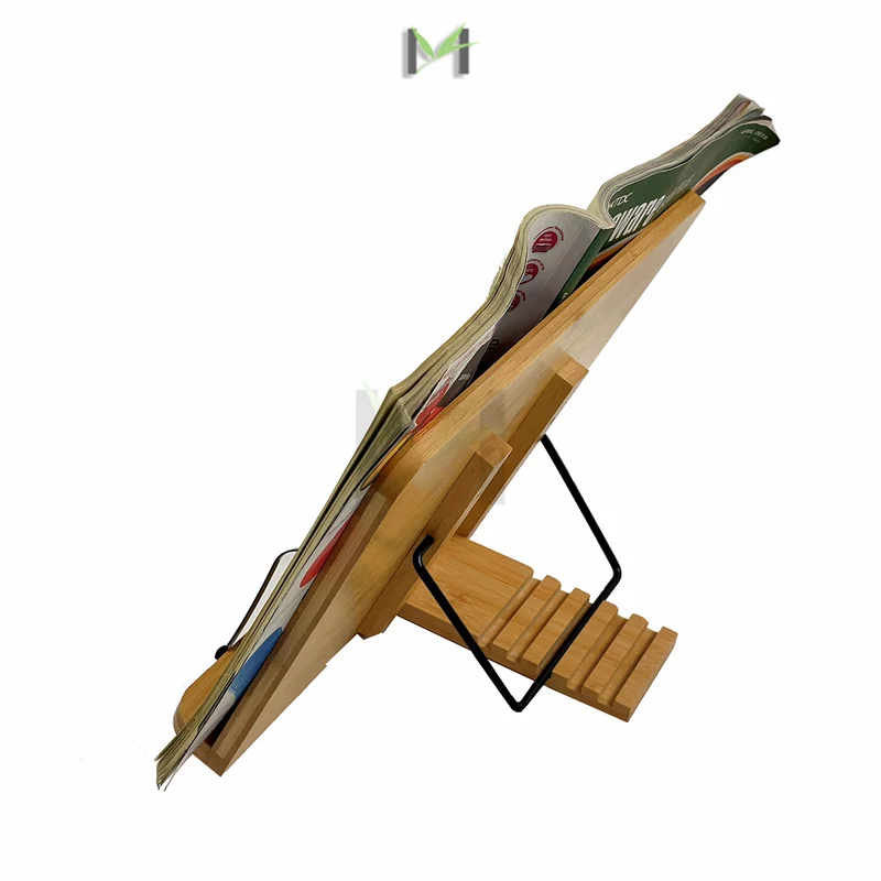 Bamboo Book Stands & Holders for Reading Hands Free in Bed,Cookbook,Textbook,Law,with 5 Adjustable Height Laptop Stand