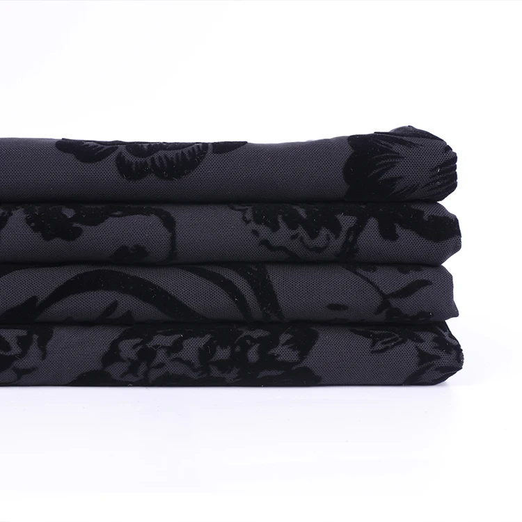 Custom Flocking Mesh Printing 84%polyester 16%spandex Flocking Fabric Tulle Fabric