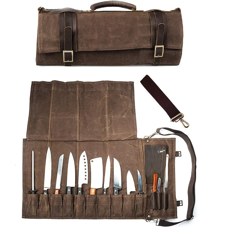Wholesale Custom Outdoor Portable Canvas Knife Bag Roll Chef Cutting Waterproof Wear Kitchen Knife Package Tool Bag