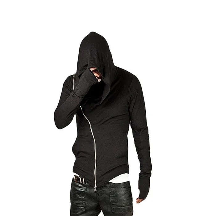 Fashion Men Zipper Hoodie Asymmetrical Hoodie Long Sleeve Slim Sit Zipper Hooded Jacket