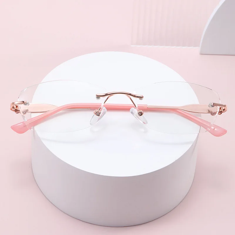 Rimless anti blue light with high-end reading glasses gradient color lenses ultra light fashionable versatile light luxury glass