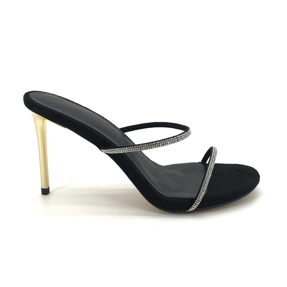 Suede Ladies Fancy Black Shiny Diamond Custom Logo Wholesale Summer Ladies Slide Slippers Sandals 2021