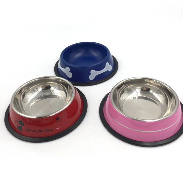 2022 HOMEFELT Dog bowl Cat bowl stainless steel red blue pink black rim five colors stainless steel round large pet bowl