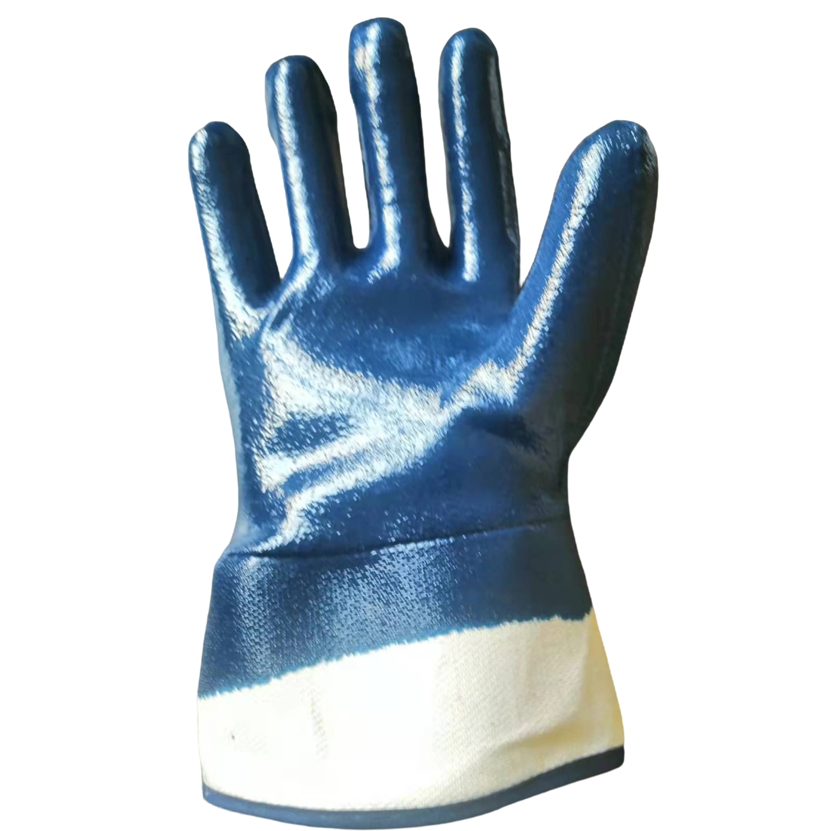 blue heavy duty nitrile gloves with jersey liner  safety cuff nitrile gloves