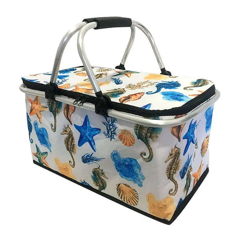 Customizable logo Waterproof Large Capacity Cooler Lunch Bag Storage Box Tote Insulated Thermal Picnic Basket