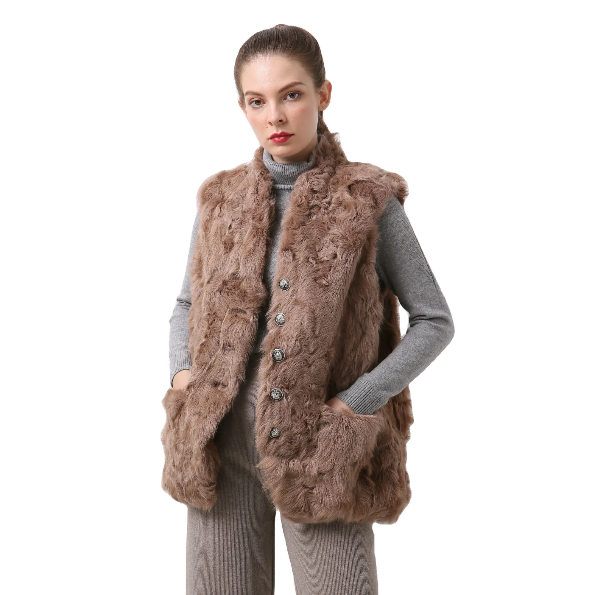 QC20074 New Genuine Lamb Fur Vest Women