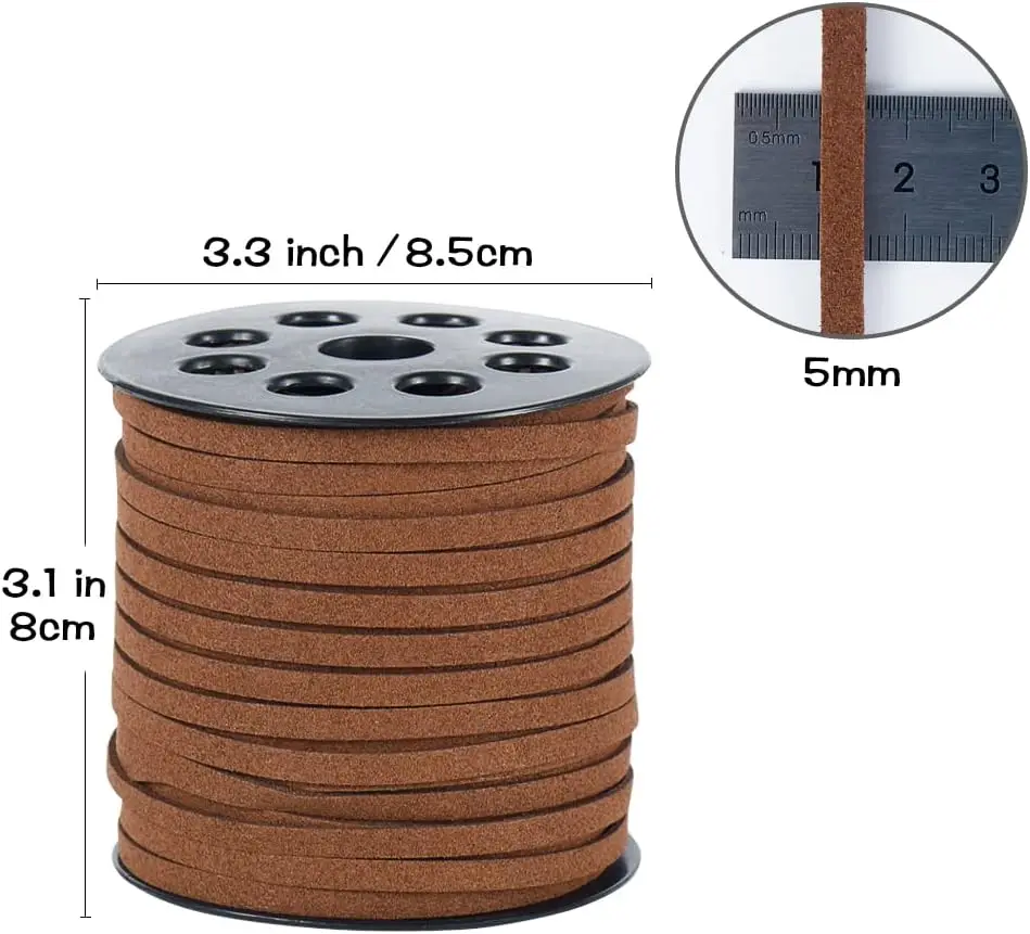 50 Yards 5mm Suede Leather Cords Flat Faux Suede Cord String Thread Velvet Cord for Necklace, Bracelet, Beading and DIY Crafts