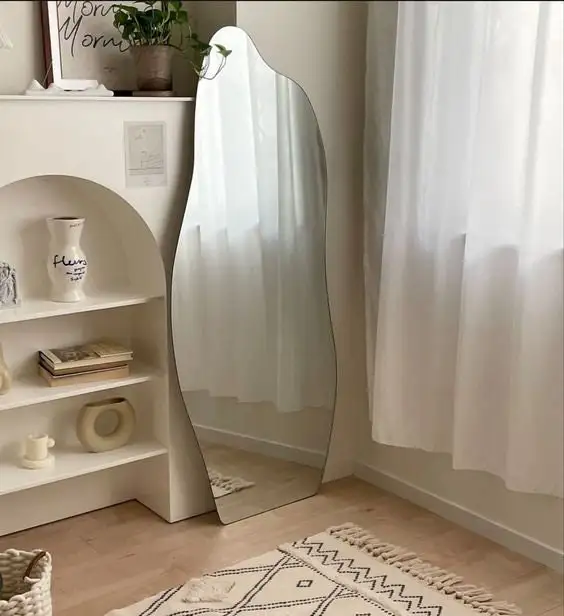 Asymmetrical Wall Mirror Design Handmade Decorative Aesthetic Wall Hanging Irregular full floor length Mirror for home decor