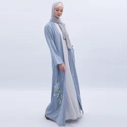 LSY221 Stylish beautiful applique hijab dress lIslamic Clothing Fashion Front Open Kimono Arabic Style Dubai Muslim Abaya