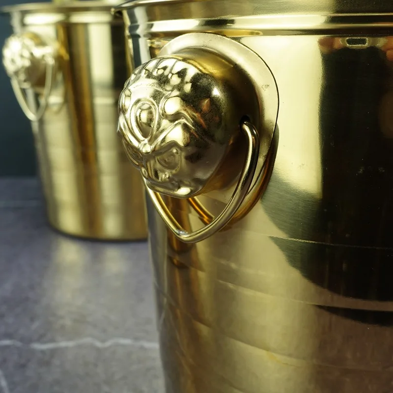 Tiger Head Party large Stainless Steel 6 bottle service 15l Champagne camping Heinek brass gold ice bucket