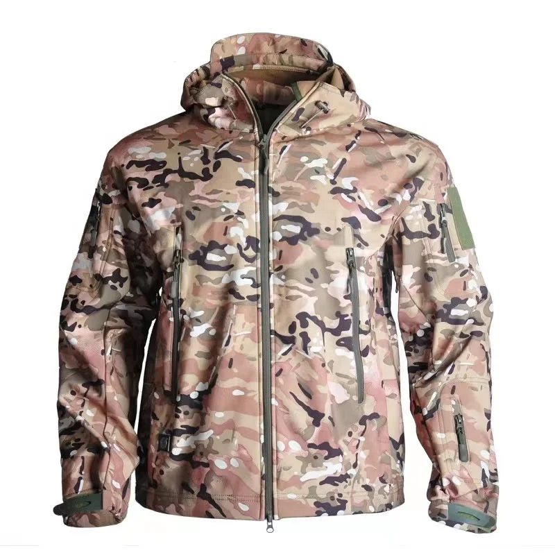 Factory Wholesale Custom Camo Hoodie Waterproof Tacticall Shark Skin Fleece Outdoor Soft Shell Jacket Uniforms stormsuit