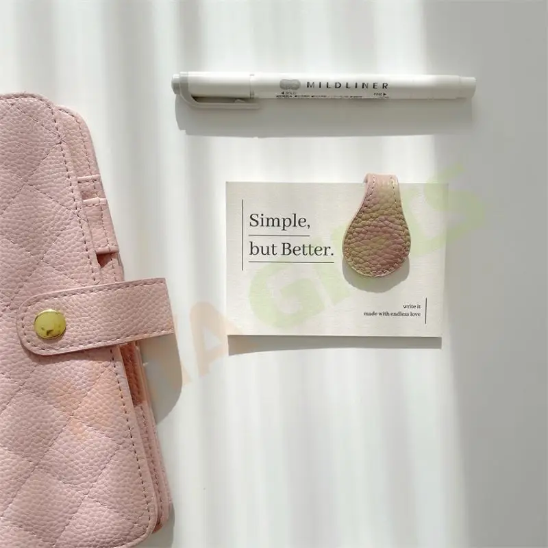 custom logo pebble lichi leather pastel color bookmark magnetic bookclip page marker planner organizer paper oli clip