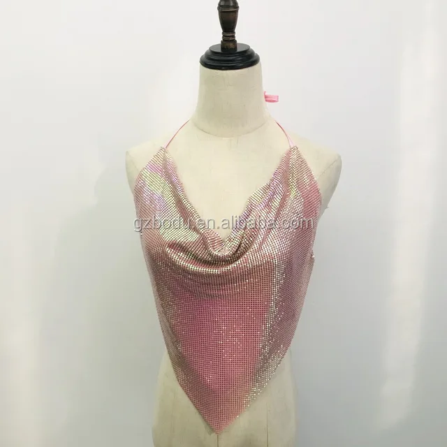 Pink Chianmail Top Metal Mesh Top Club Top For Party