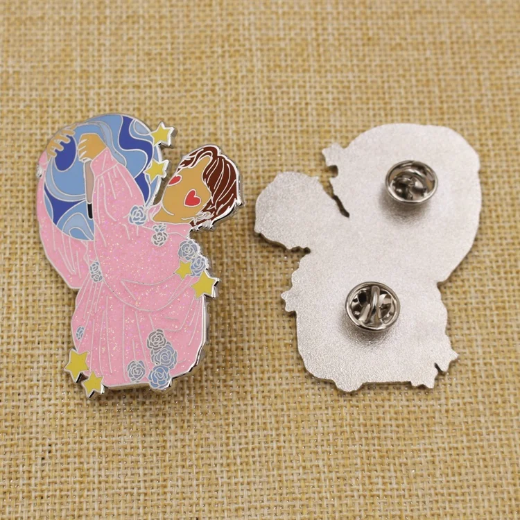 Customized design metal pin fashion brooch with glitter