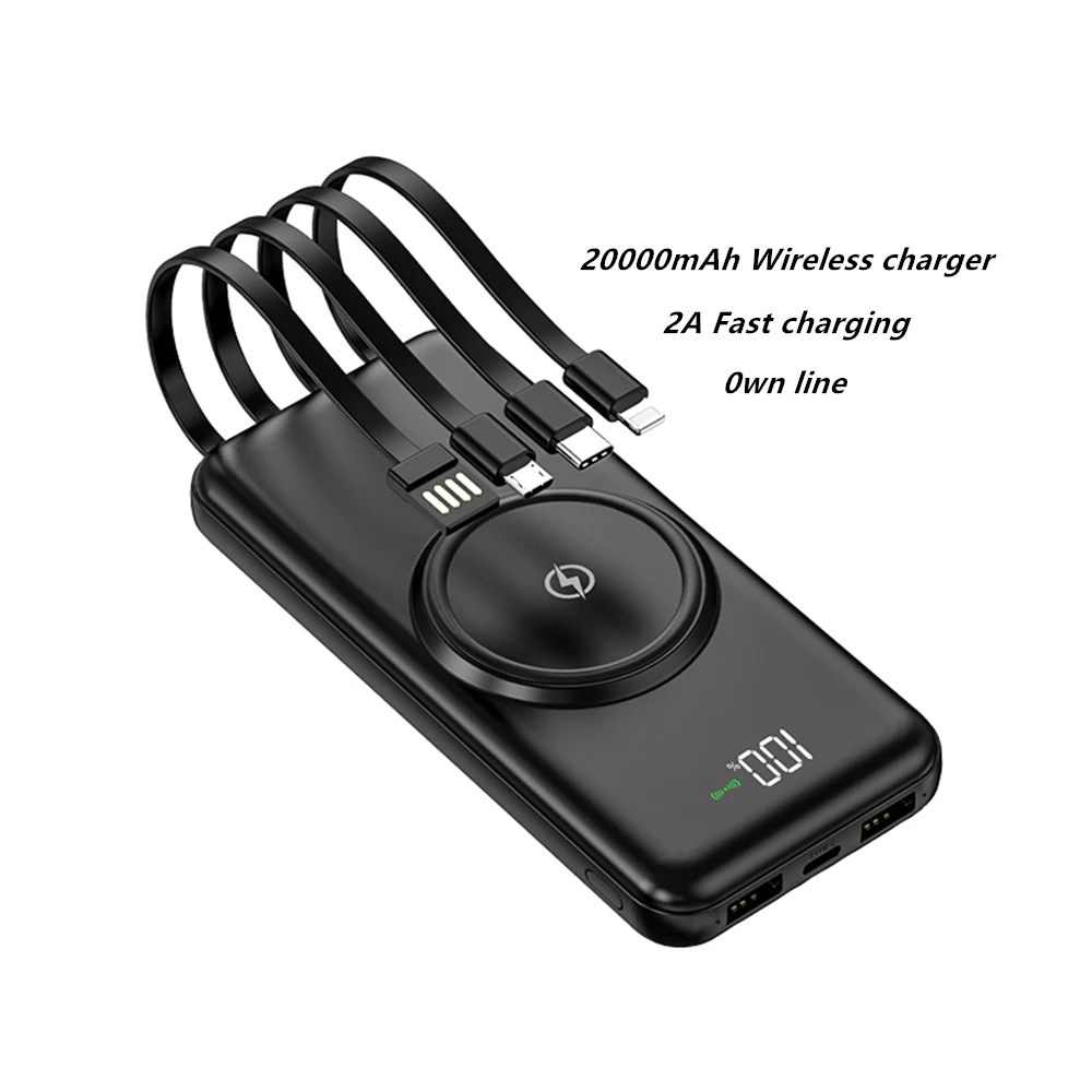 wireless charger 20000mah Power Bank New model  20000mah with cables portable phone charger wireless charger