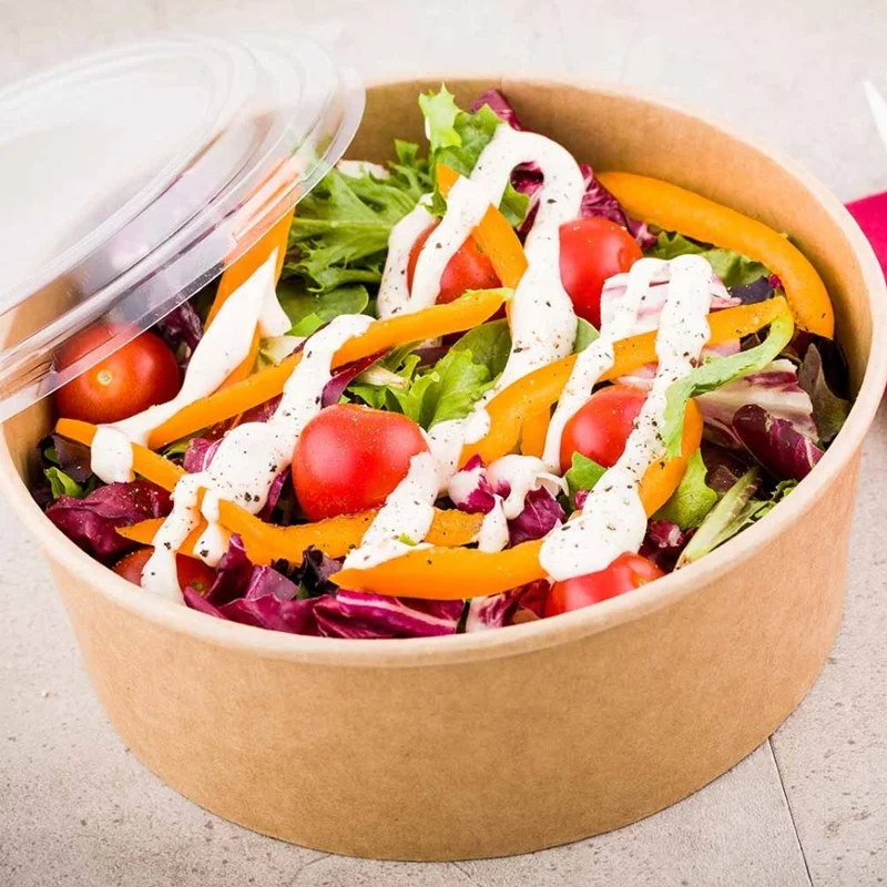 Custom Print Eco-friendly Disposable Food To Go Packaging Container Kraft Paper Rice Soup Cup Take Away Salad Bowl With Lid