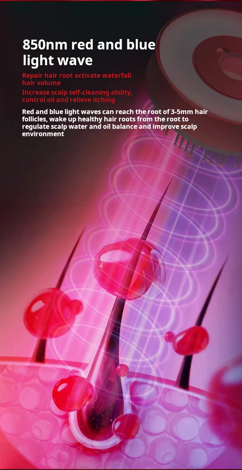 3 In 1 Multi Functional Red Blue Light Hair Comb Massager Ems Oil Applicator Scalp Massager Brush For Hair Growth