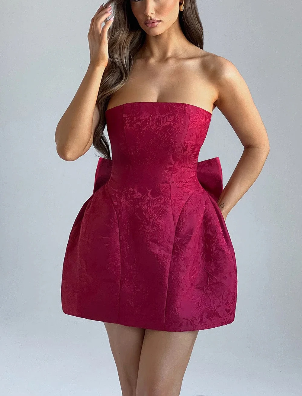 2024 High Quality Summer New Short Skirt Casual Sexy Fashionable Jacquard Strapless Bow Short Dress For Women