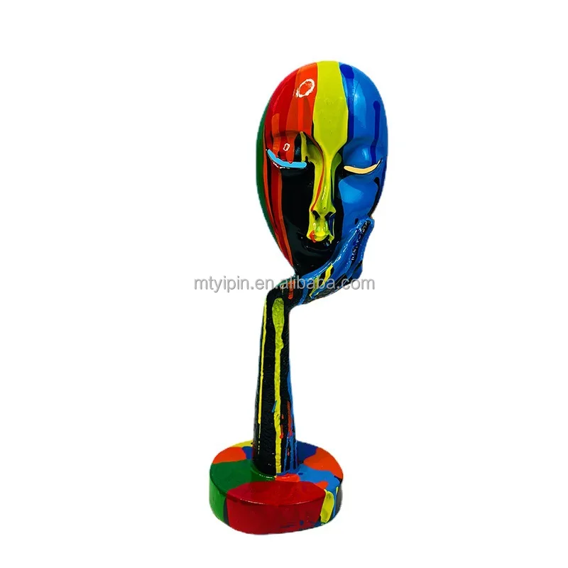 Abstract Spray Painting  Women Face Statues Resin the Thinker Lady mask gold Figurine Sculpture