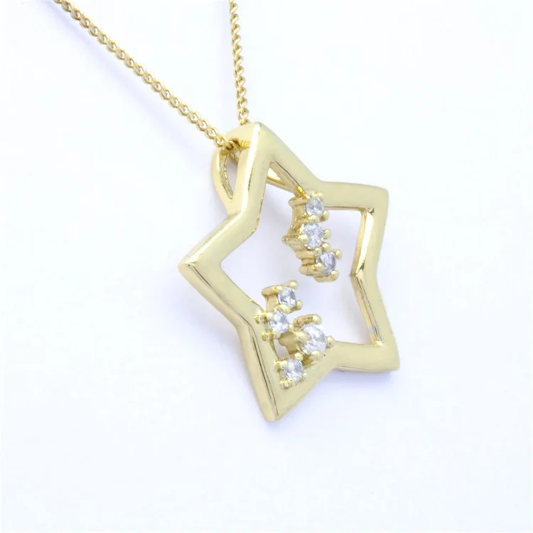 Wholesale Real Gold 18K 14K 9K Yellow Gold Star Pendant Natural Diamond Trendy Star Necklace for women