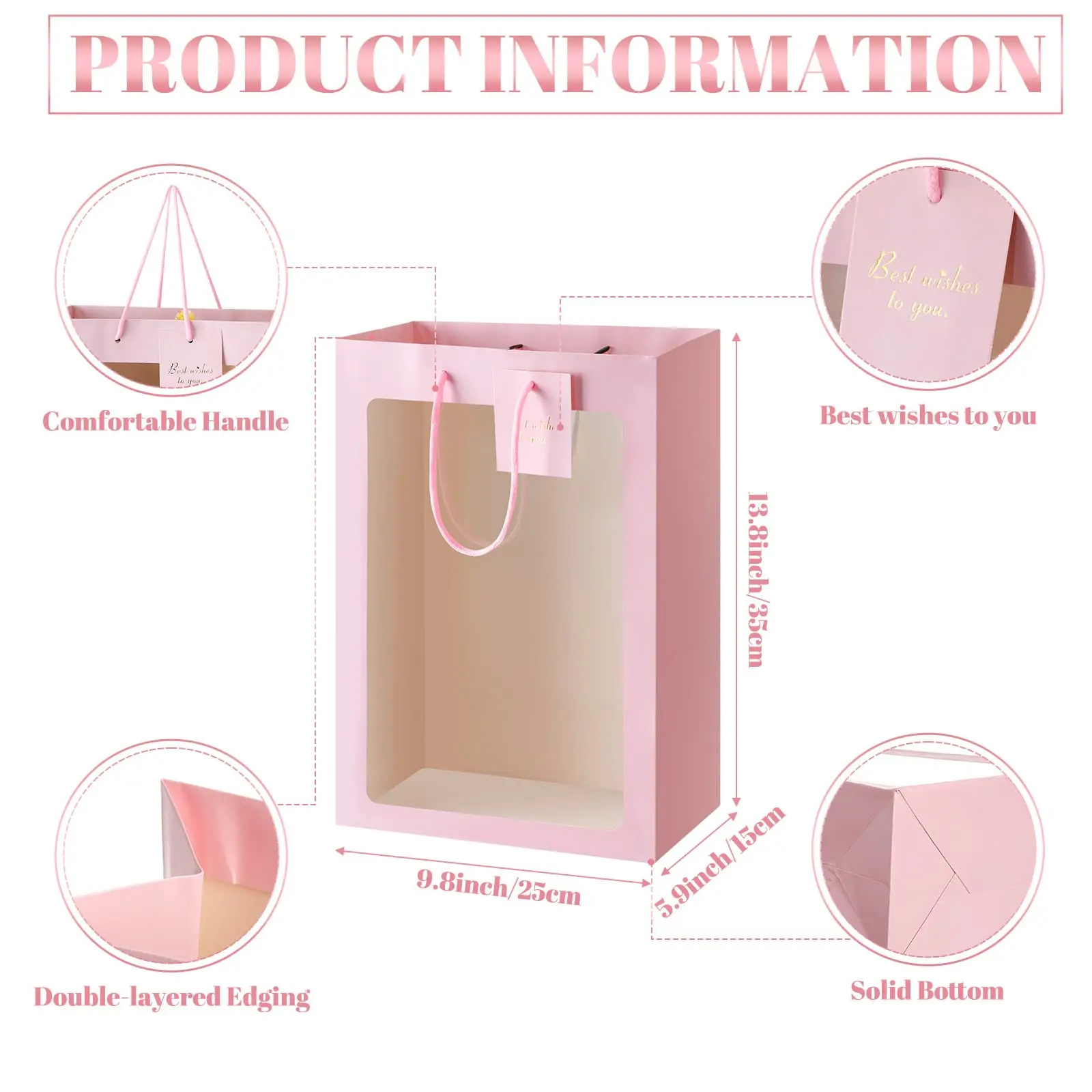 Custom Logo Printed Packaging Biodegradable Small Flower Chocolate Gift Kraft Paper Bag with Clear Window