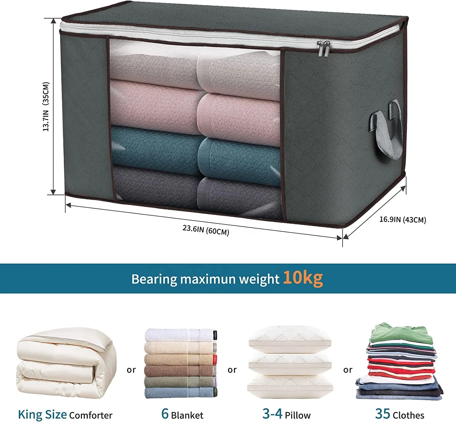 Hot Sale Large Capacity Bag Clear Window Folding Clothes Storage Organizer Fabric Under Bed Storage Bag
