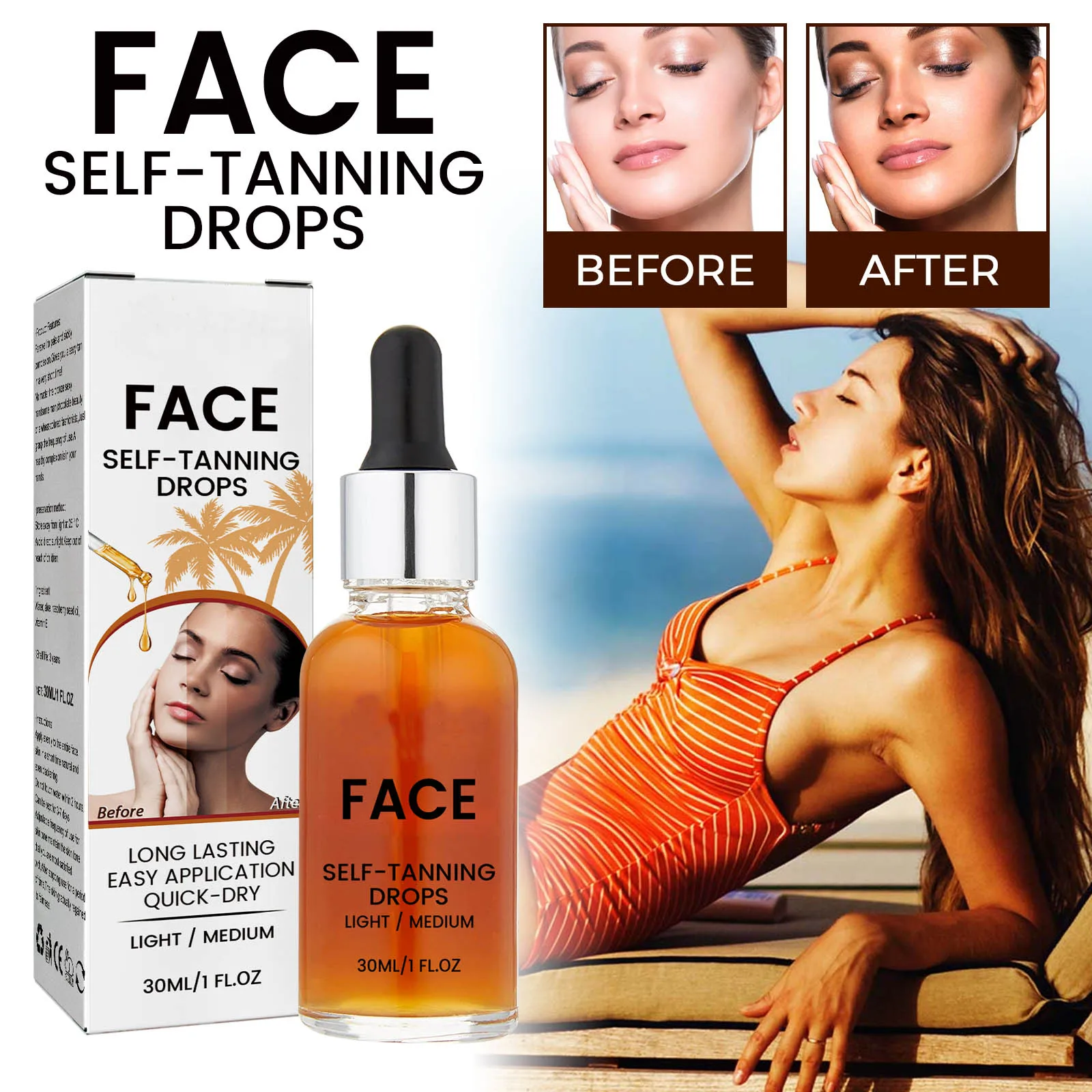 Hot Product Private Label Vegan Self Tan Serum Dark Brown Body Tan Oil Wholesale Fake Tan Serum Oil