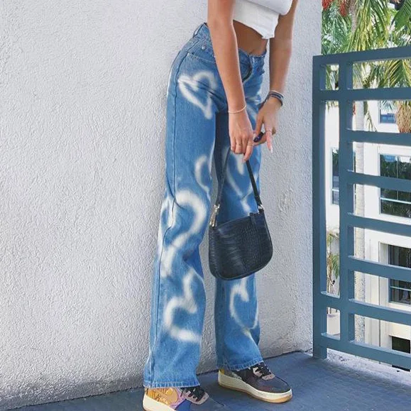 2021 Fall Fashion Girls Trousers Blue Patch Split Hem Tassels Bottoms Women Long High Waist Jean For Ladies Latest Denim Pants