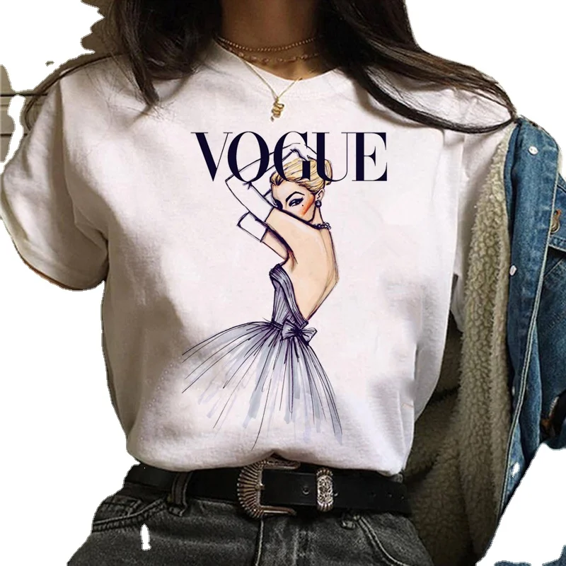 Fashion printed white round neck t shirt women casual graphic tees frauen women tshirts