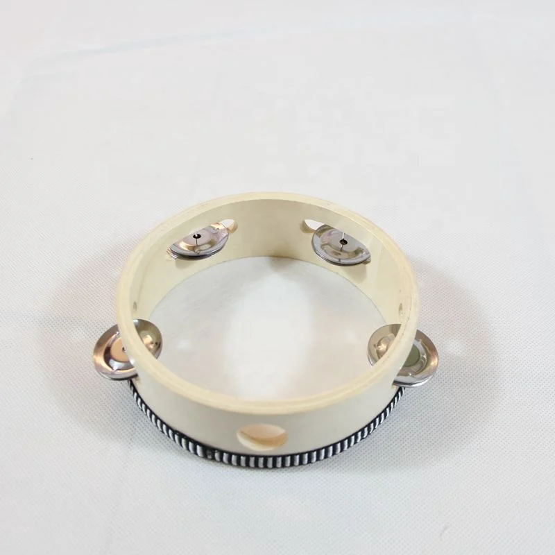 wholesale percussion instrument wood tambourine with sheepskin tambourine
