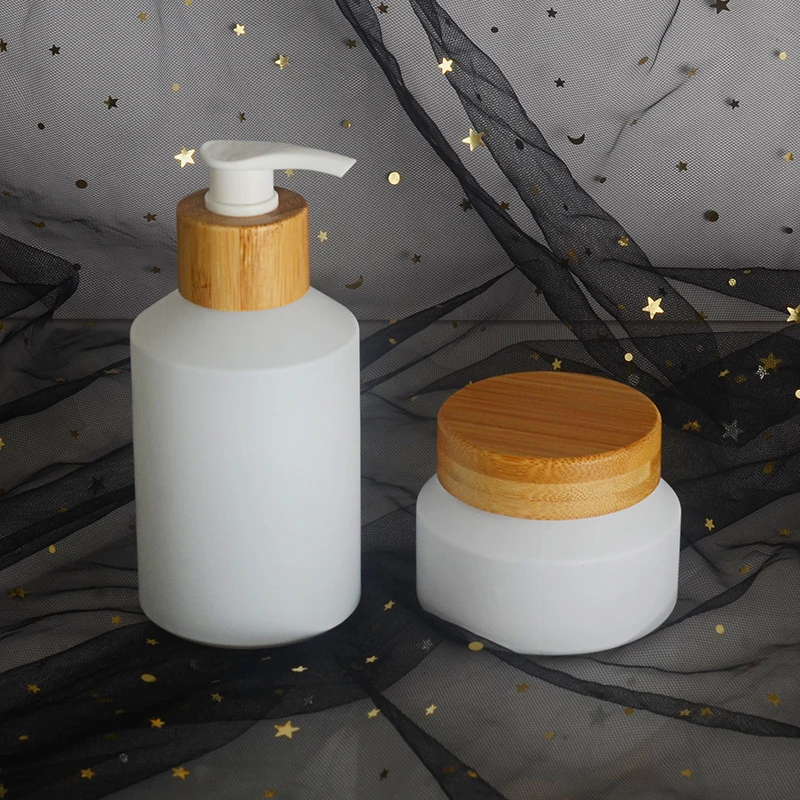 15ml 30ml 50ml Bamboo Jars And Bottles Empty 100ml 200ml Slant Shoulder White Lotion Bamboo Pump Bottles with Bamboo Cap