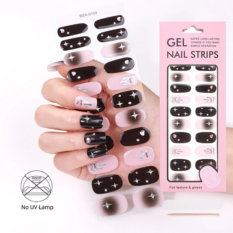 China factory OEM service Latest design Three-dimensional drill decorate no-baked gel nail sticker harden without UV lamp
