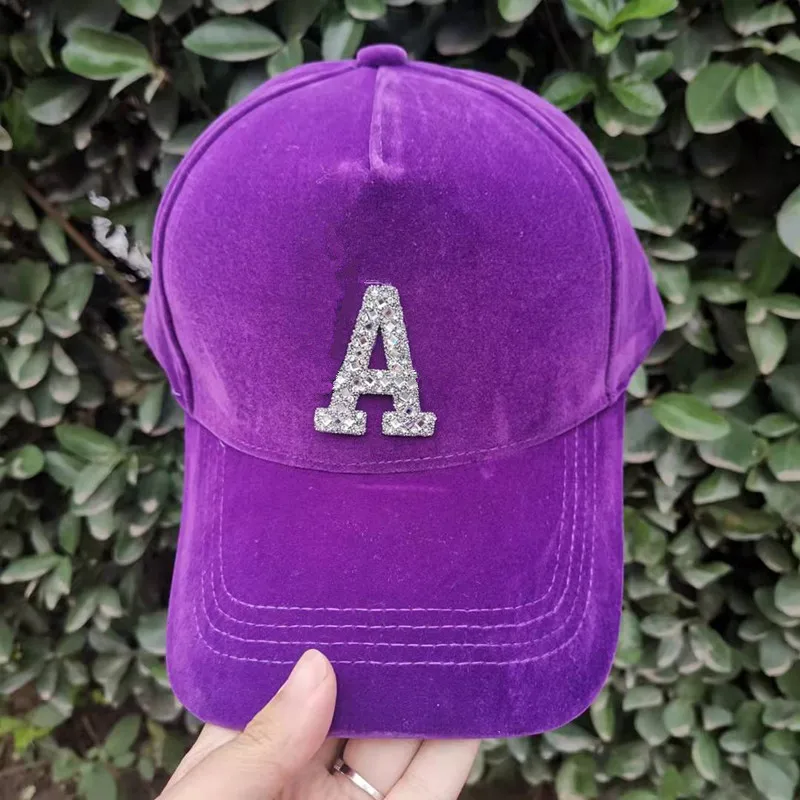 2021 Golden velvet baseball cap lady fashionable custom letter diamond suede hats