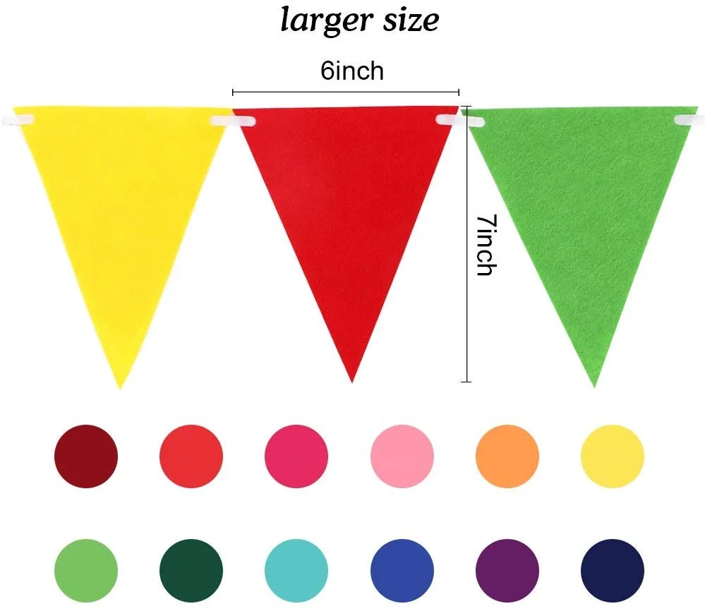 Wholesale Small MOQ Cheap Decoration Custom Colorful Felt Triangle Party Pennant String Happy Birthday Flag