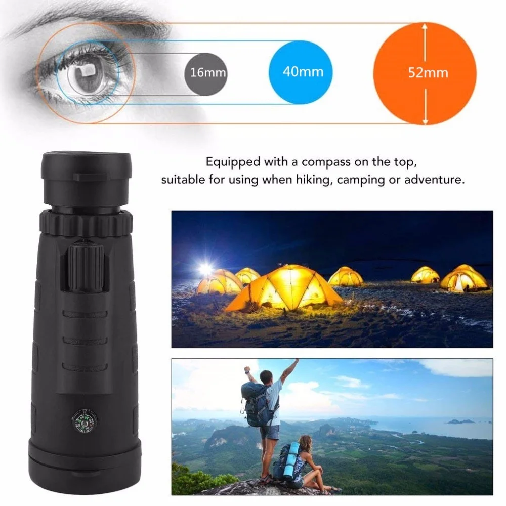 Source factory Waterproof 40x60 Zoom Lens Night Vision Monocular High Power Dual Focus Optics Monocular Zoom Telescopes compass