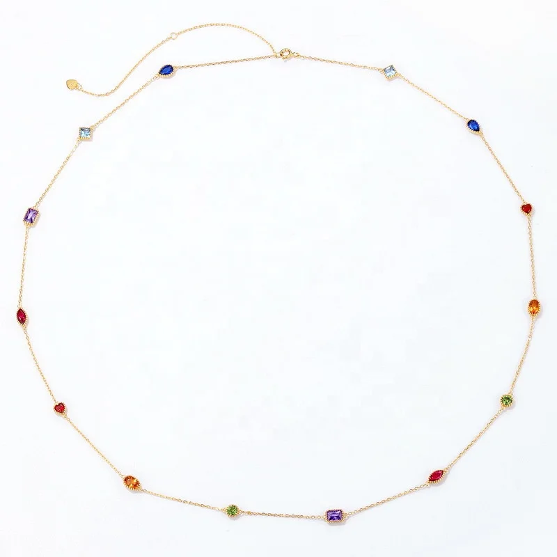 2022 Jewelry Colored Rainbow Gemstones Necklace S925 Sterling Silver Jewelry